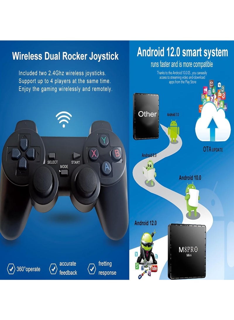 M8 Pro Mini 4K Game Console and Android Tv Box Dual System 64G 10000 Games Wireless Controllers Hd Out