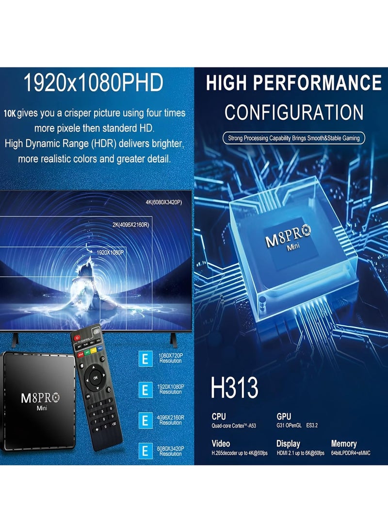 M8 Pro Mini 4K Game Console and Android Tv Box Dual System 64G 10000 Games Wireless Controllers Hd Out
