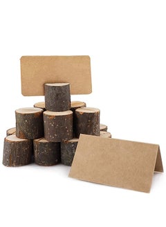 KASTWAVE Wood Place Card Holders, 10 Pcs Premium Rustic Table Number Holders and 10 Pcs Kraft Table Place Cards, Wood Photo Holders, Ideal for Wedding Party Table Name and More  - Image 1