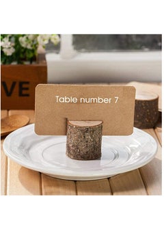 KASTWAVE Wood Place Card Holders, 10 Pcs Premium Rustic Table Number Holders and 10 Pcs Kraft Table Place Cards, Wood Photo Holders, Ideal for Wedding Party Table Name and More  - Image 2