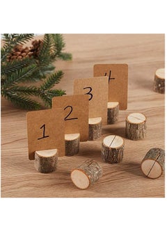 KASTWAVE Wood Place Card Holders, 10 Pcs Premium Rustic Table Number Holders and 10 Pcs Kraft Table Place Cards, Wood Photo Holders, Ideal for Wedding Party Table Name and More  - Image 3