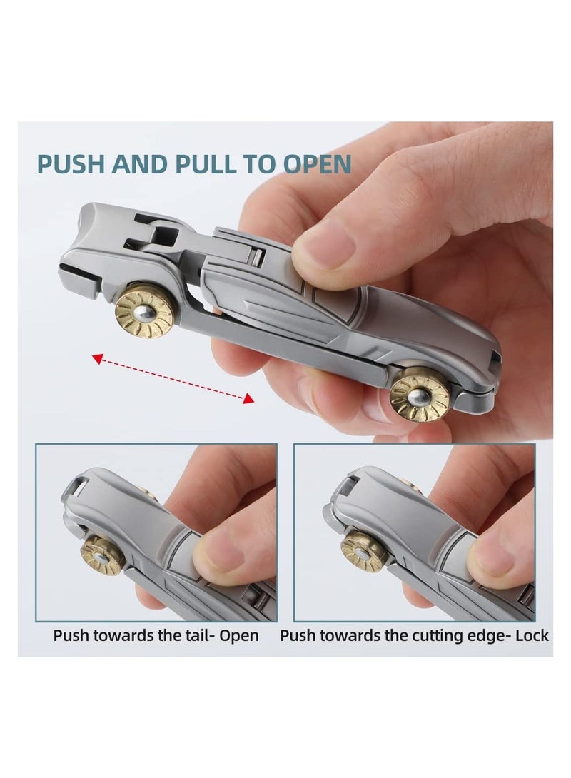 Excefore Ultra Wide Jaw Nail Clippers & Nano Nail File Toenail Clippers Sets, Effortless Stainless Steel Nail Clippers, Thick Nails Cutter for Ingrown Manicure Pedicure Men & Women (Car Shaped-Silver) - Image 5