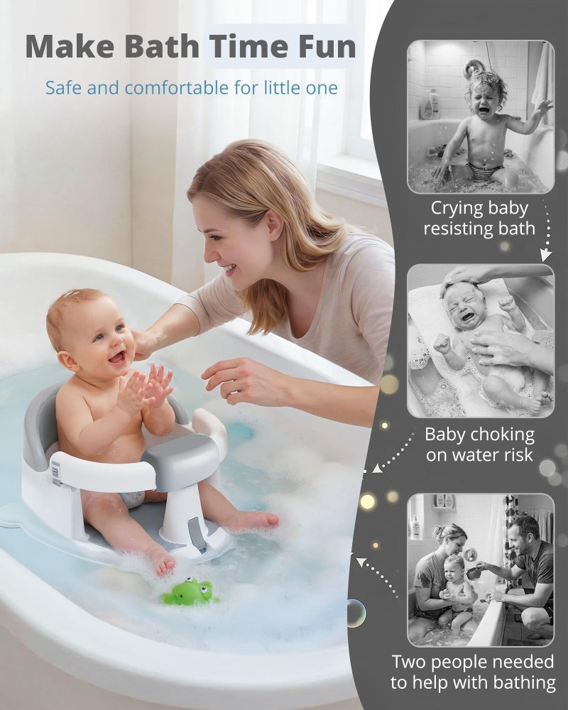 ONTHEWEI Baby Bath Seats for Babies Sitting Up, Non-Slip Baby Bathtub with 3 Suction Cups, Safe & Comfortable Toddler Bath Seat Ideal for Baby Bath/Shower Support, Stable Design, Grey (6-24 Months) - Image 5