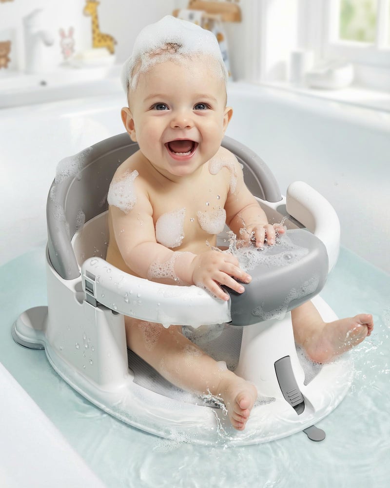 ONTHEWEI Baby Bath Seats for Babies Sitting Up, Non-Slip Baby Bathtub with 3 Suction Cups, Safe & Comfortable Toddler Bath Seat Ideal for Baby Bath/Shower Support, Stable Design, Grey (6-24 Months) - Image 1