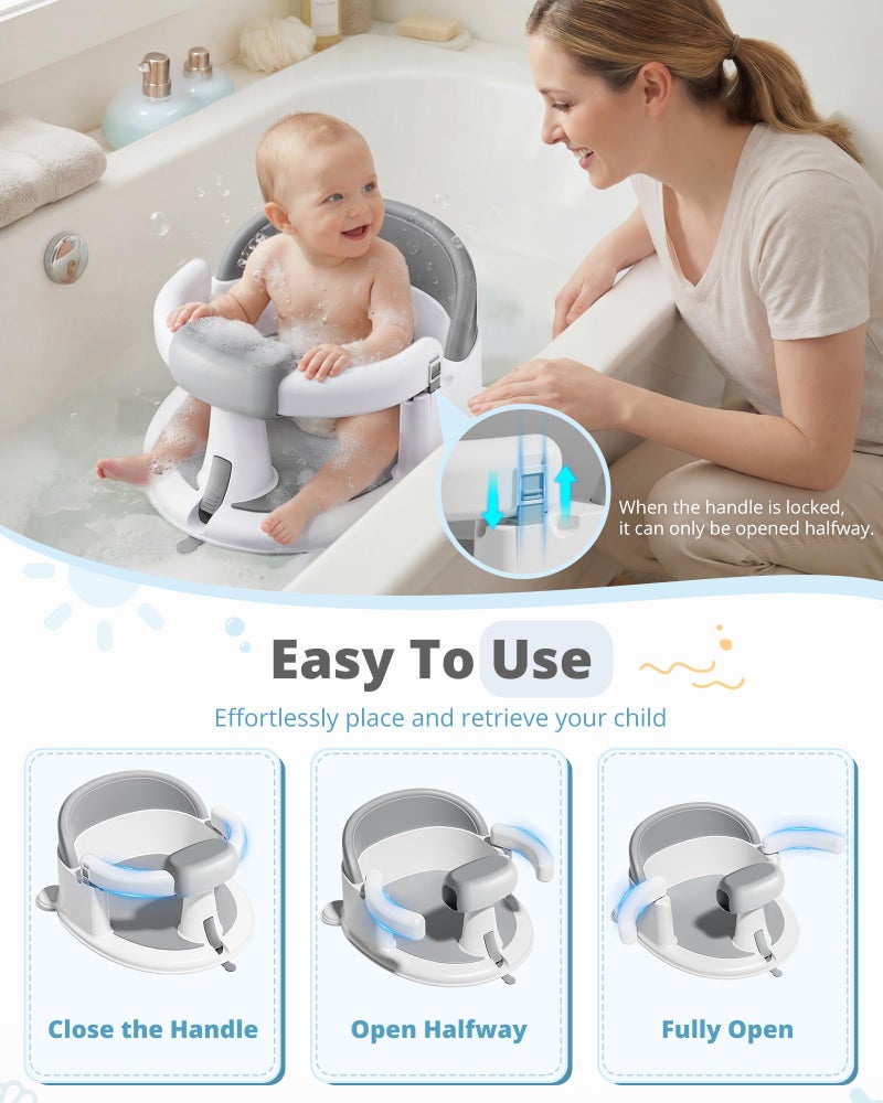 ONTHEWEI Baby Bath Seats for Babies Sitting Up, Non-Slip Baby Bathtub with 3 Suction Cups, Safe & Comfortable Toddler Bath Seat Ideal for Baby Bath/Shower Support, Stable Design, Grey (6-24 Months) - Image 4
