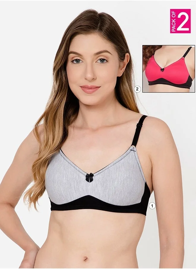 كلوفيا Clovia Pack of 2 Non-Padded Non-Wired Full Coverage Spacer Cup T-shirt Bra - Cotton Rich