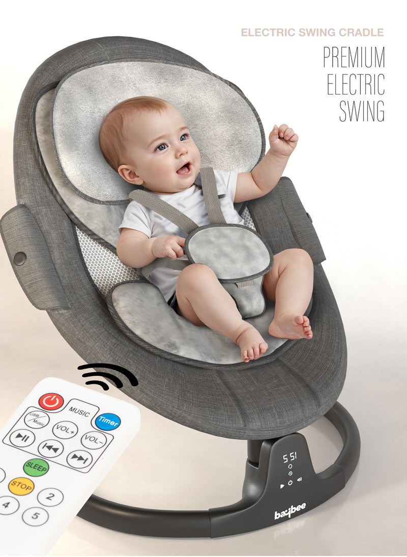 BAYBEE - Baybee Lullabies Automatic Electric Baby Swing Cradle for Baby with Adjustable Swing Speed, Recline, Bluetooth & Music | Baby Rocker with Mosquito Net, Safety Belt & Toys | Swing for Baby Black - Image 1
