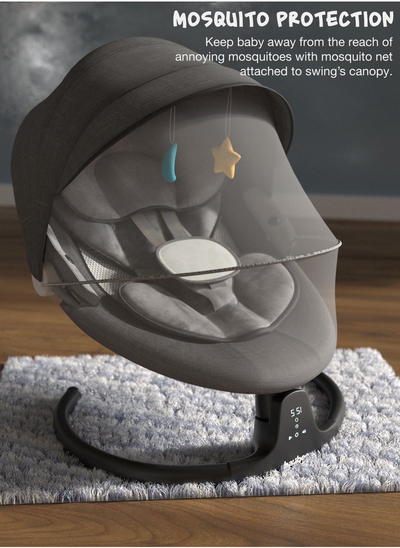 BAYBEE - Baybee Lullabies Automatic Electric Baby Swing Cradle for Baby with Adjustable Swing Speed, Recline, Bluetooth & Music | Baby Rocker with Mosquito Net, Safety Belt & Toys | Swing for Baby Black - Image 1