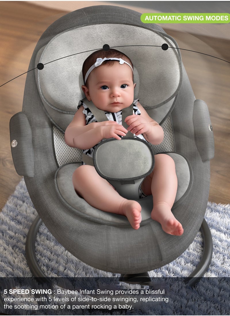 BAYBEE - Baybee Lullabies Automatic Electric Baby Swing Cradle for Baby with Adjustable Swing Speed, Recline, Bluetooth & Music | Baby Rocker with Mosquito Net, Safety Belt & Toys | Swing for Baby Black - Image 1
