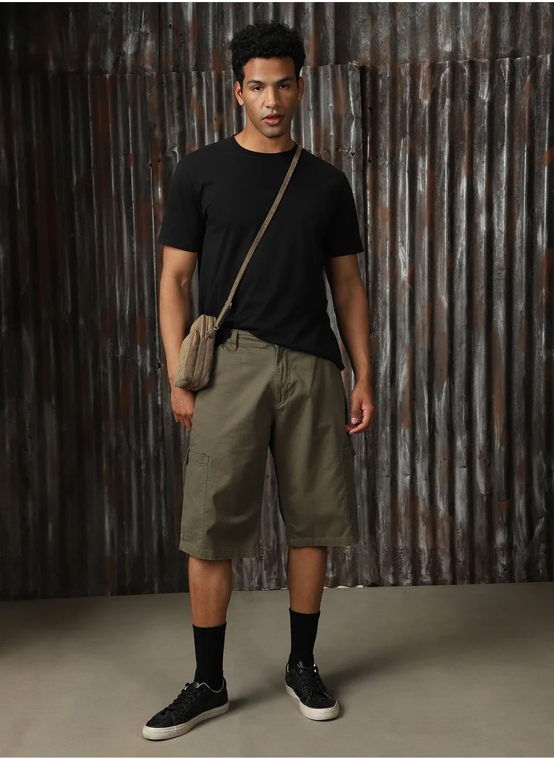 هاي ستار Men’s Slim Fit Light Olive Cropped Cargo Shorts – Trendy and Comfortable