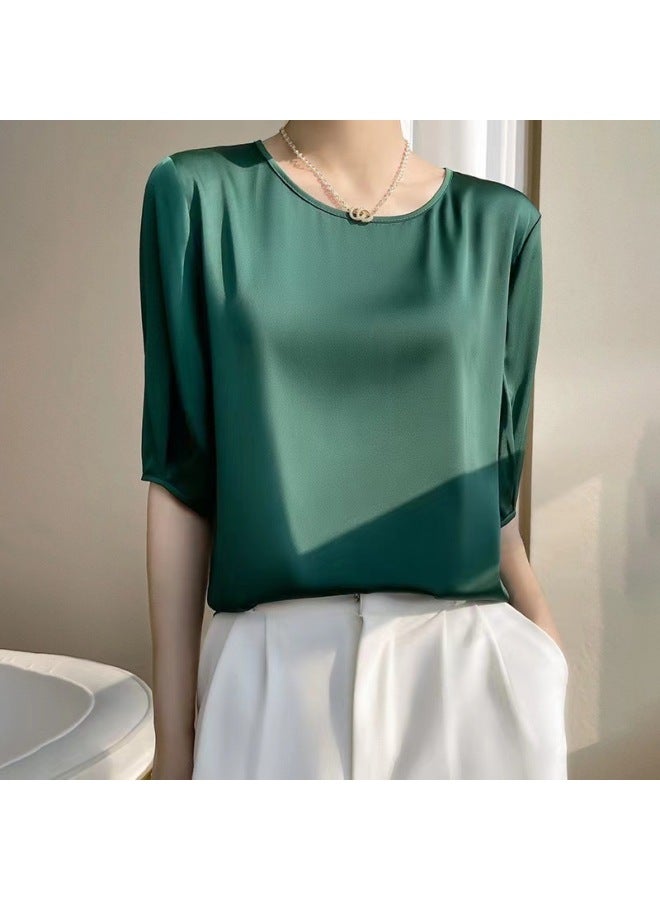 Silk-Like Half Sleeve Top – Elegant Loose Fit