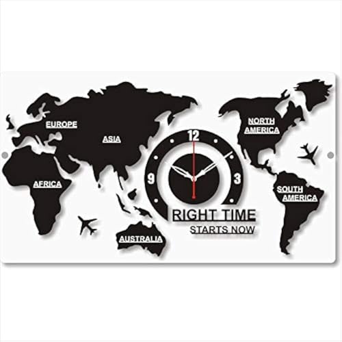 THE 9192 Acrylic Analog Wall Clock for Living Room (World map) Black, 60x34 Cm - Image 1