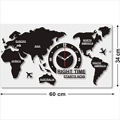 THE 9192 Acrylic Analog Wall Clock for Living Room (World map) Black, 60x34 Cm - Image 3
