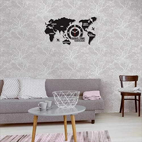 THE 9192 Acrylic Analog Wall Clock for Living Room (World map) Black, 60x34 Cm - Image 5