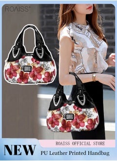 roaiss Women's PU Leather Handbag Fashion Ink Printing Pleated Large Capacity Messenger Bag  - Image 3