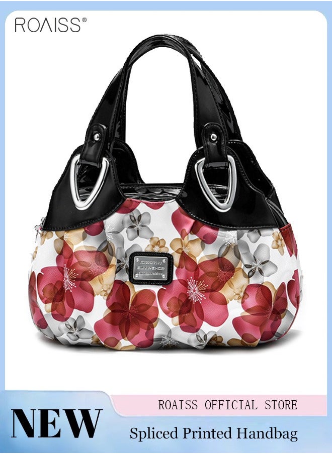 roaiss Women's PU Leather Handbag Fashion Ink Printing Pleated Large Capacity Messenger Bag  - Image 1