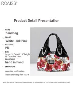 roaiss Women's PU Leather Handbag Fashion Ink Printing Pleated Large Capacity Messenger Bag  - Image 5