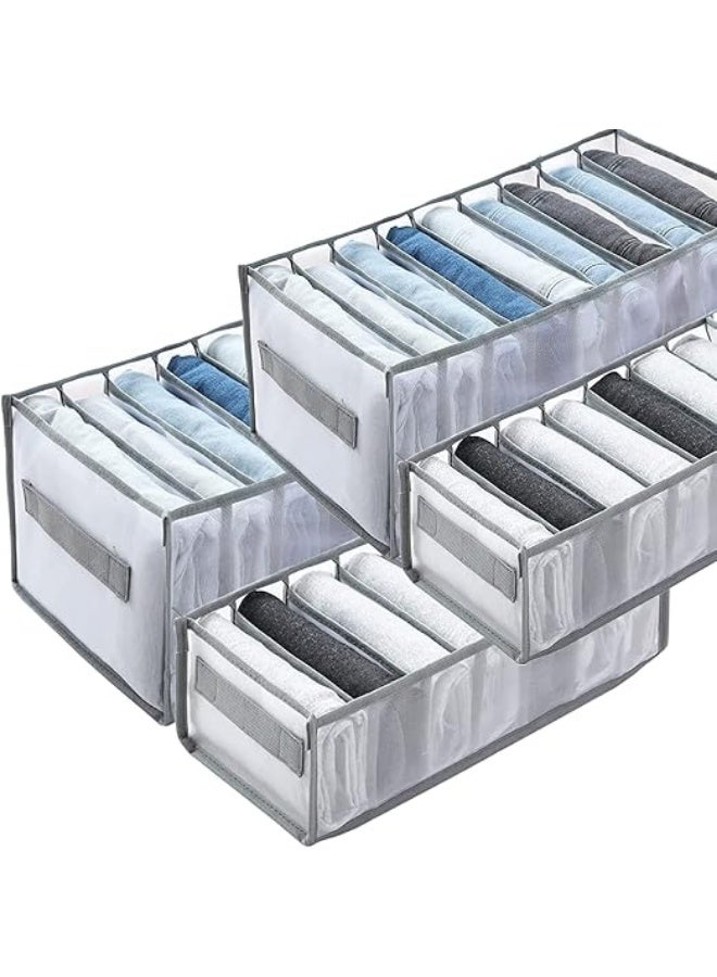 Mawan Wardrobe Clothes Organizer, 4Pcs 9 Grids Upgraded Jeans Compartment Storage Box Foldable Closet Drawer Washable Organizers and Mesh Separation for Jeans, Shirt, Legging, Grey - Image 1