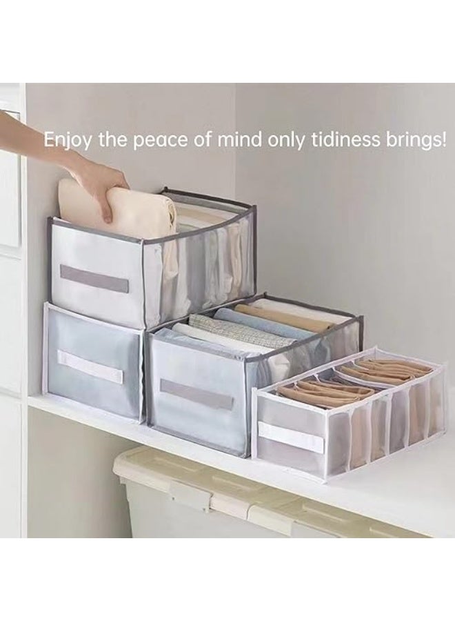 Mawan Wardrobe Clothes Organizer, 4Pcs 9 Grids Upgraded Jeans Compartment Storage Box Foldable Closet Drawer Washable Organizers and Mesh Separation for Jeans, Shirt, Legging, Grey - Image 2