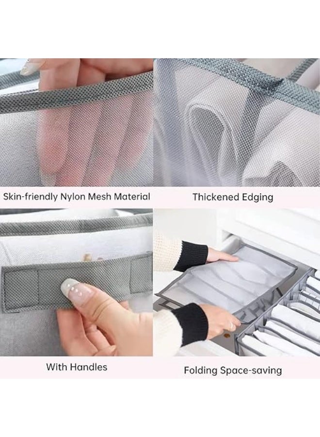 Mawan Wardrobe Clothes Organizer, 4Pcs 9 Grids Upgraded Jeans Compartment Storage Box Foldable Closet Drawer Washable Organizers and Mesh Separation for Jeans, Shirt, Legging, Grey - Image 5