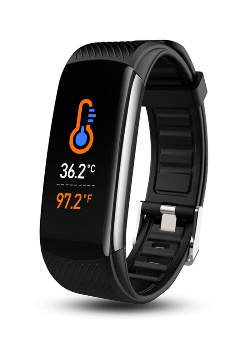 C6T Body Temperature Bracelet Watch Smart Sports Bracelet IP67 Information Push Sleep Exercise Step Waterproof Sports Smart Bracelet Blood Pressure Monitoring (Black) - Image 1