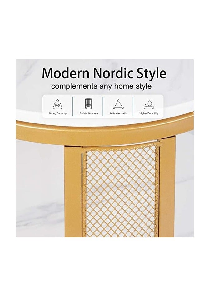 Generic Marble Round Coffee Table 2 Tier Gold Modern Accent Side End Table for Living Room with Metal Iron Frame 2 Tier Round Side Table with Storage  - Image 5