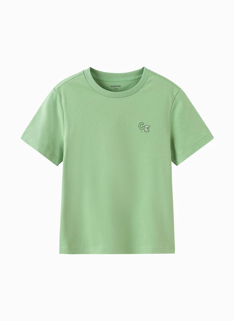 بالابالا Kids Unisex Round v-neck short-sleeved T-shirt