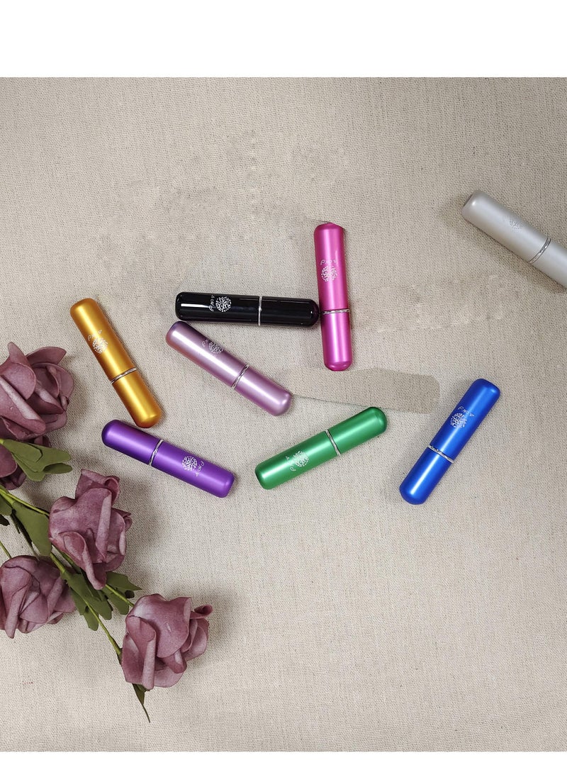 AMJ - 7 Piece Matte Multi color Portable Mini Refillable Atomizer Perfume Bottle, Perfume Spray, Scent Pump Case, Travel Pack of 5ml (Empty Perfume Bottle) - Image 1
