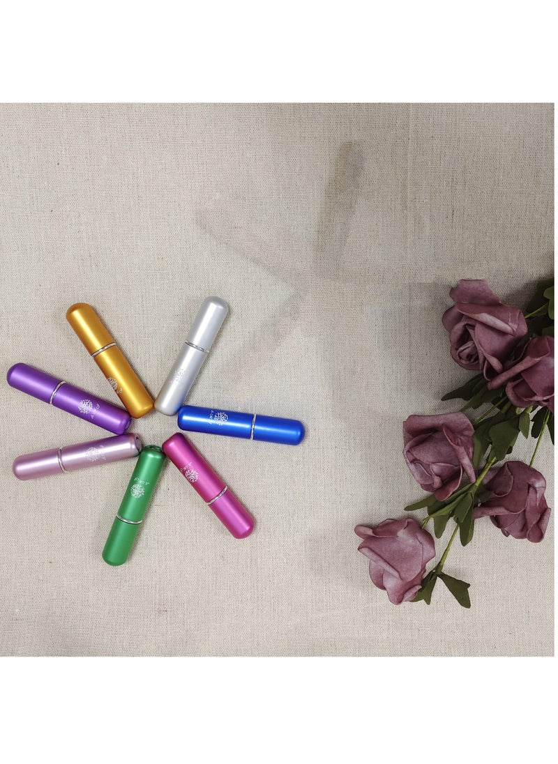 AMJ - 7 Piece Matte Multi color Portable Mini Refillable Atomizer Perfume Bottle, Perfume Spray, Scent Pump Case, Travel Pack of 5ml (Empty Perfume Bottle) - Image 1
