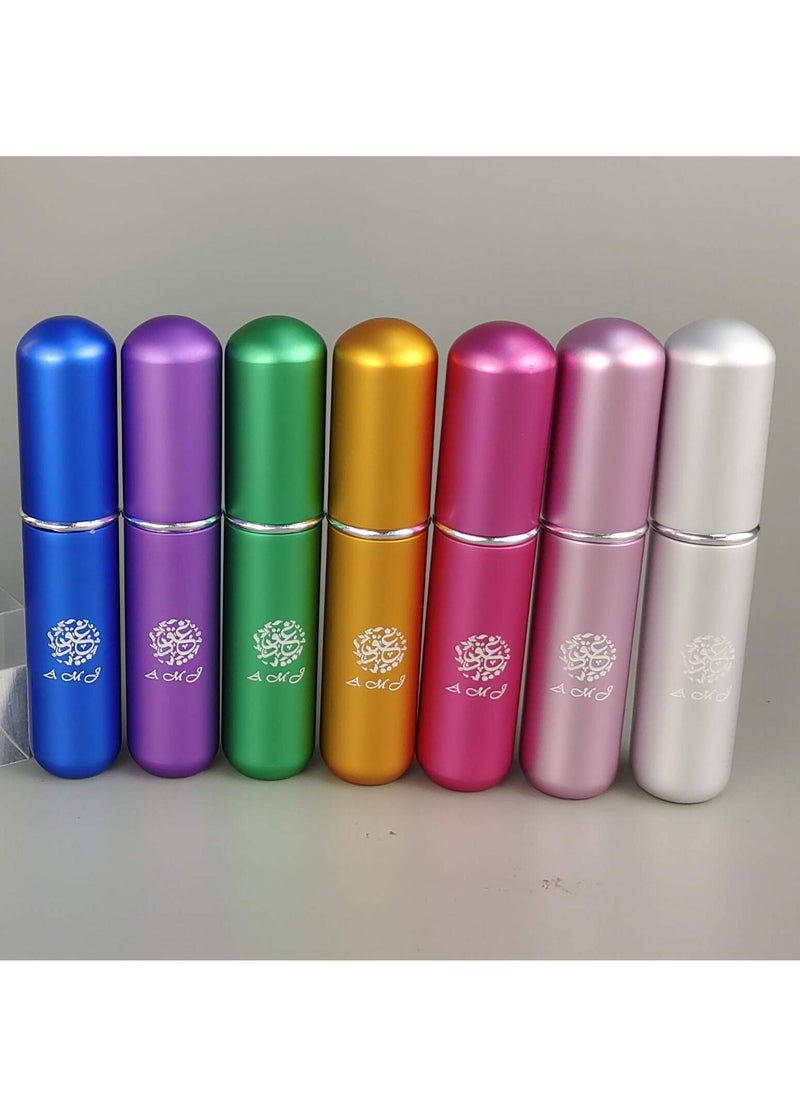 AMJ - 7 Piece Matte Multi color Portable Mini Refillable Atomizer Perfume Bottle, Perfume Spray, Scent Pump Case, Travel Pack of 5ml (Empty Perfume Bottle) - Image 1