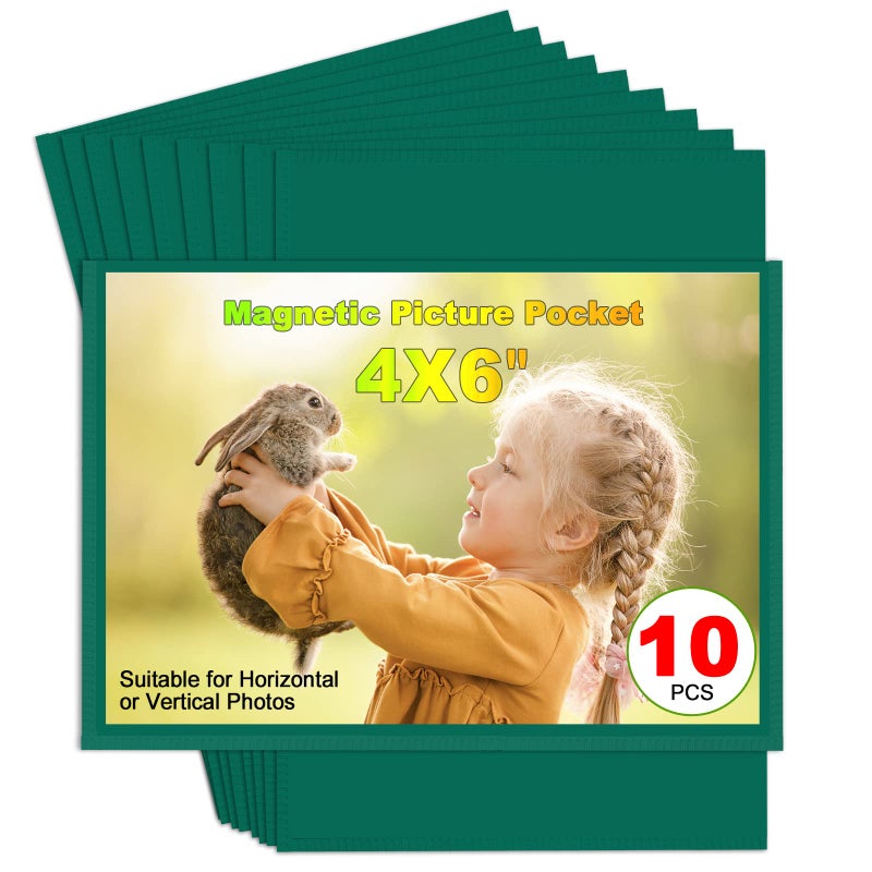 CHUNNIAO Green Magnetic Picture Frame 4X6 for Refrigerator 10 Pack Photo Magnets Sleeves - Image 1
