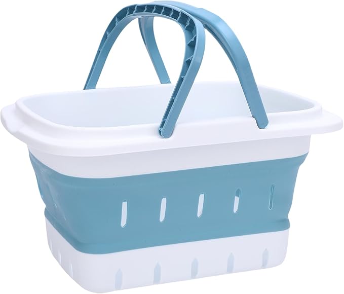 Foldable Bath Toy Storage Organizer Quick Drain Drying Basket For Bathroom Blue - Image 1