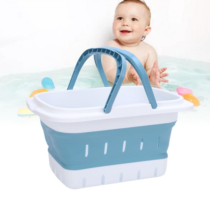Foldable Bath Toy Storage Organizer Quick Drain Drying Basket For Bathroom Blue - Image 3