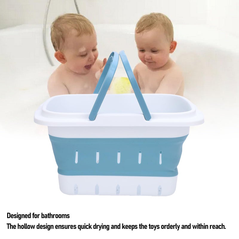 Foldable Bath Toy Storage Organizer Quick Drain Drying Basket For Bathroom Blue - Image 5