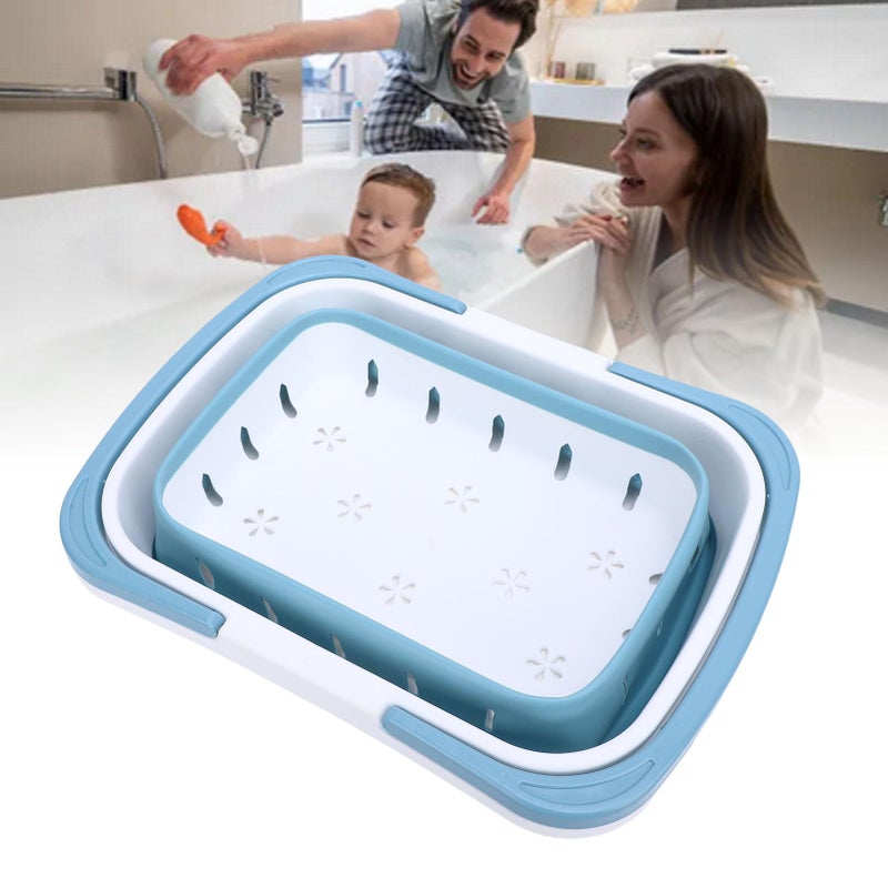 Foldable Bath Toy Storage Organizer Quick Drain Drying Basket For Bathroom Blue - Image 4