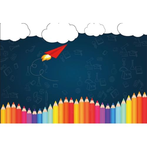Leyiyi 8x6ft Welcome Back to School Photography Background Old Classroom Chalk Board Blackboard Colored Pens Back Season Grunge Gaffiti Paper Plane Backdrop Students Photo Portrait Vinyl Studio Prop - Image 5
