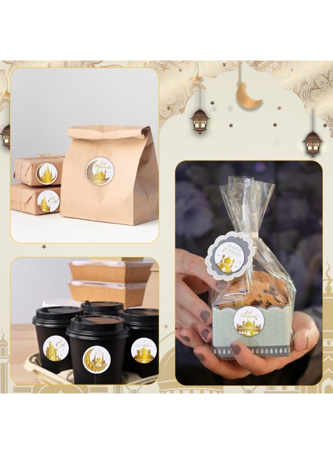 Chielor 500 Pcs 1.5 Inches Eid Mubarak Ramadan Kareem Stickers Roll, Round Happy EID Gift Tag Wrapping Paper Self-Adhesive Stickers Labels Eid Party Decor Ramadan Party Supplies - Image 5