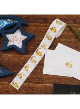 500 Pcs 1.5 Inches Eid Mubarak Ramadan Kareem Stickers Roll, Round Happy EID Gift Tag Wrapping Paper Self-Adhesive Stickers Labels Eid Party Decor Ramadan Party Supplies - view 3