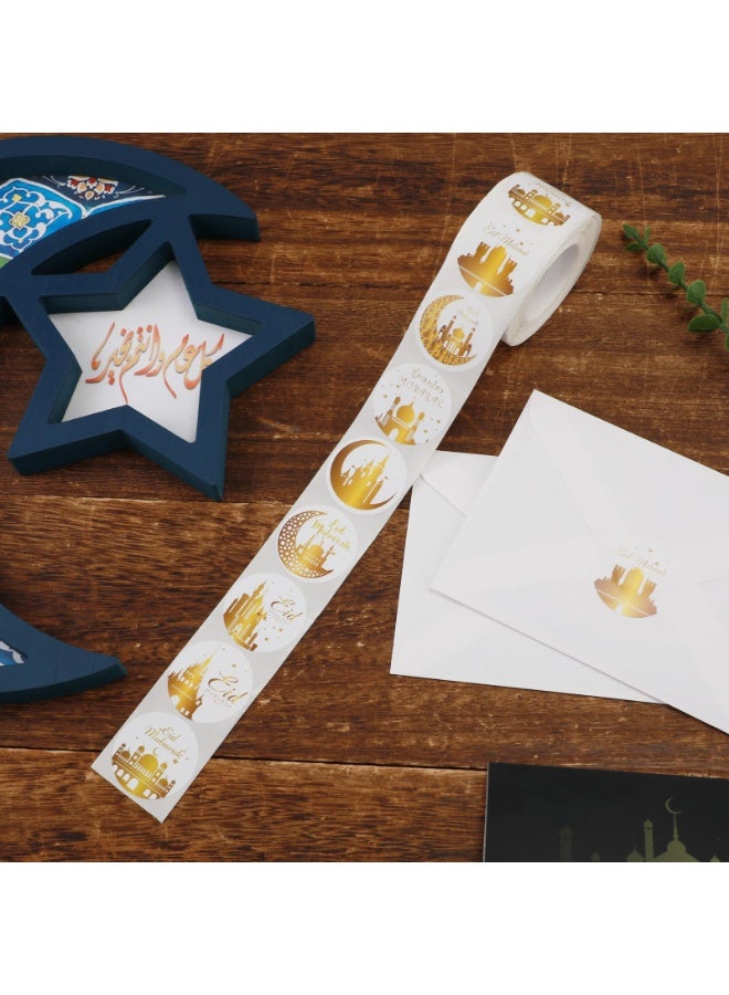 Chielor 500 Pcs 1.5 Inches Eid Mubarak Ramadan Kareem Stickers Roll, Round Happy EID Gift Tag Wrapping Paper Self-Adhesive Stickers Labels Eid Party Decor Ramadan Party Supplies - Image 3