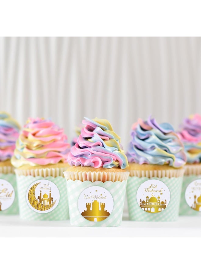 Chielor 500 Pcs 1.5 Inches Eid Mubarak Ramadan Kareem Stickers Roll, Round Happy EID Gift Tag Wrapping Paper Self-Adhesive Stickers Labels Eid Party Decor Ramadan Party Supplies - Image 4