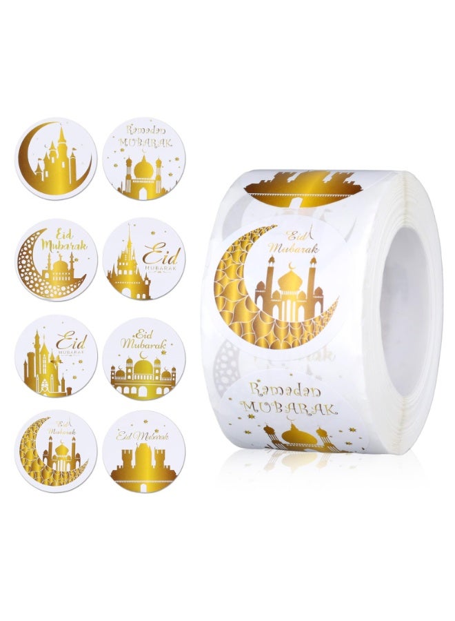 Chielor 500 Pcs 1.5 Inches Eid Mubarak Ramadan Kareem Stickers Roll, Round Happy EID Gift Tag Wrapping Paper Self-Adhesive Stickers Labels Eid Party Decor Ramadan Party Supplies - Image 1