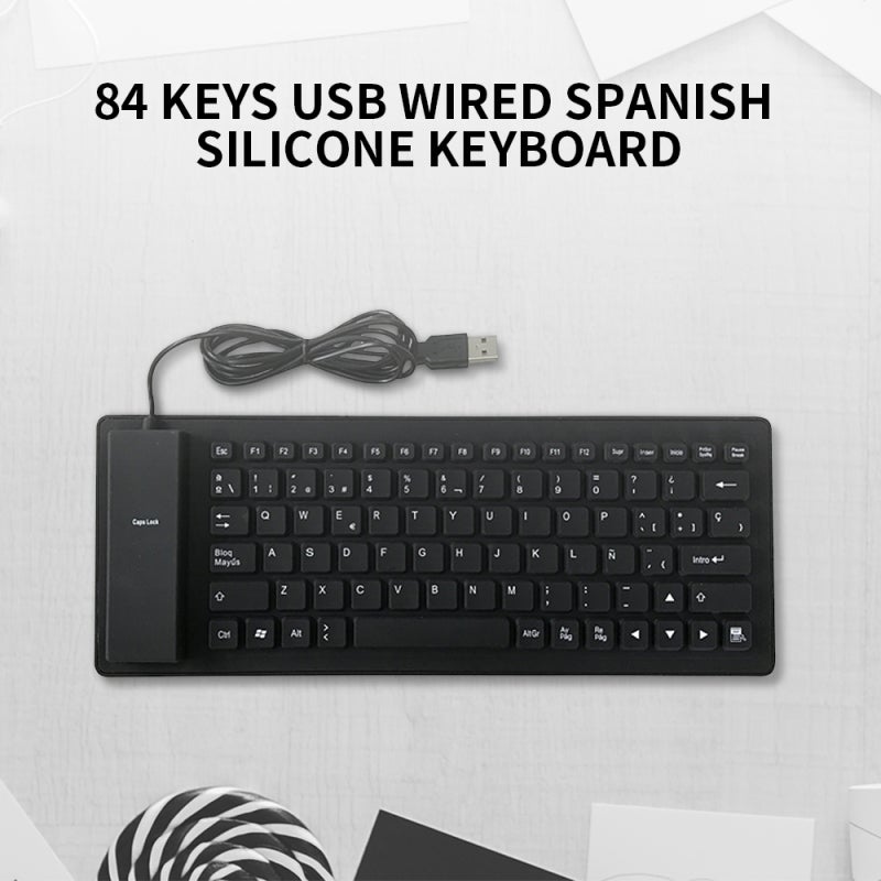 84 Keys USB Wired Keyboard - Stable Plug And Play Transmission Soft Silicone Foldable Mute Waterproof Spanish Keyboard for Home Office Travel On-The-Go Use - Image 4