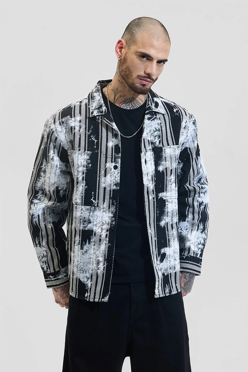 SNITCH Black Abstract Long Sleeve Relaxed Streetwear Overshirt
