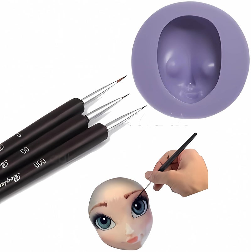 Cake paintbrushes 3pcs set Anyana doll face molds Cake Decorating Brush Food Paint pens Icing Cupcake Sugarcraft Cake Tool princess doll Face head Fondant Mold Silicone Mould Candy sugarcraft