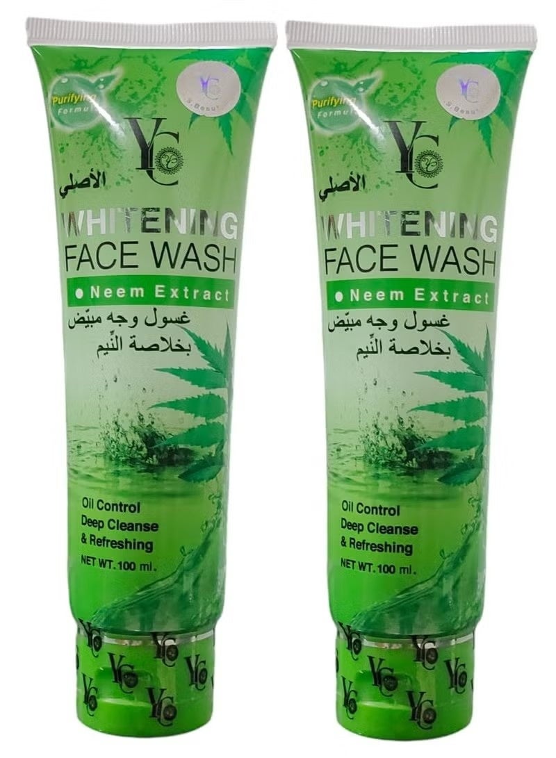 YC Whitening Face Wash with Neem Extract, Oil Control & Deep Cleanse, 2 x 100ml - Image 1