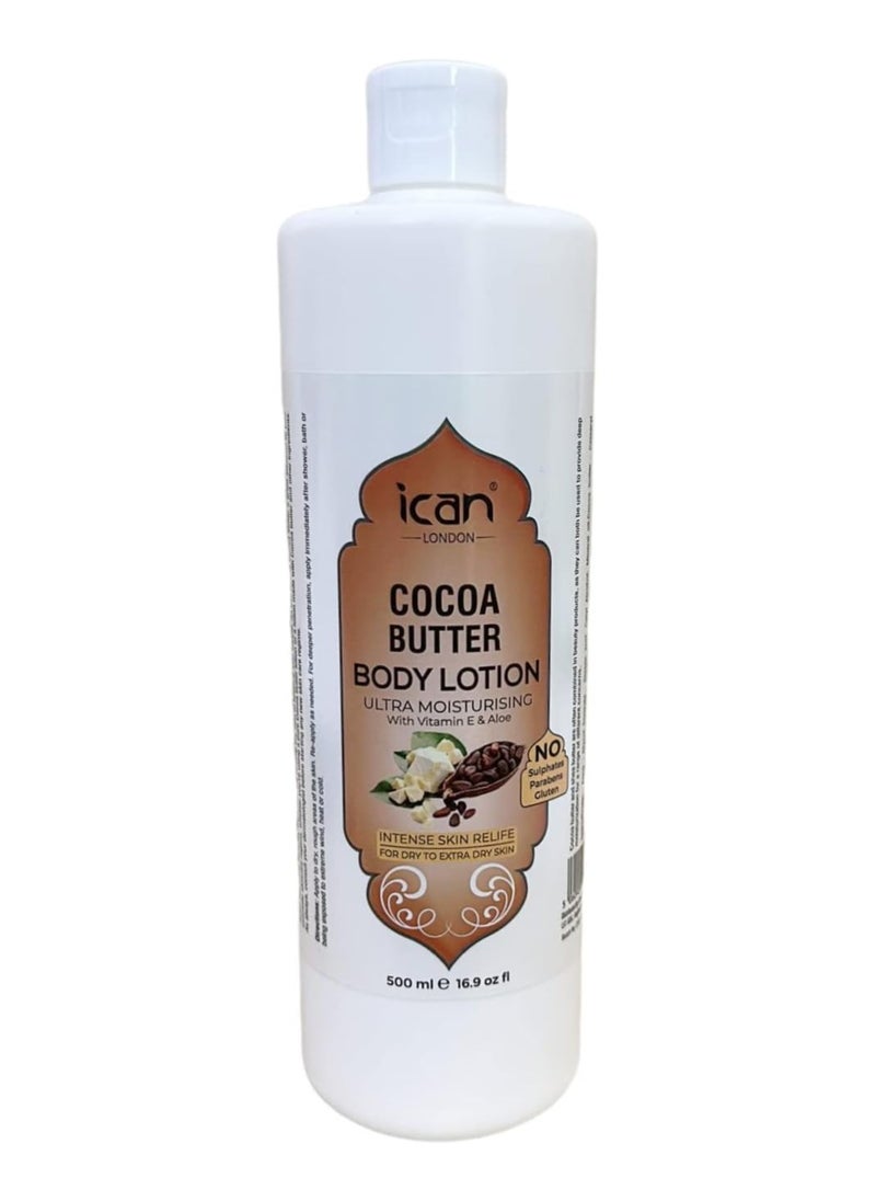 iCan London Natural Cocoa Butter Ultra Moisturising Body Lotion With Vitamin E And Aloe Extract 500ml 
