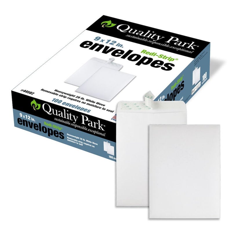 Quality Park 9" x 12" Self-Sealing Catalog Envelopes, for Mailing, Organizing and Storage, White Wove, Heavy 28-lb Paper, 100 Per Box (QUA44582) - Image 1