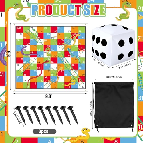 Realspring 9.8 ft Giant Snakes and Ladders Game Playing Mat with 6 Nails 14 Inch Inflatable Dice and Storage Bag Floor Snake and Ladder Board Game Big Size for Both Indoor and Outside - Image 2