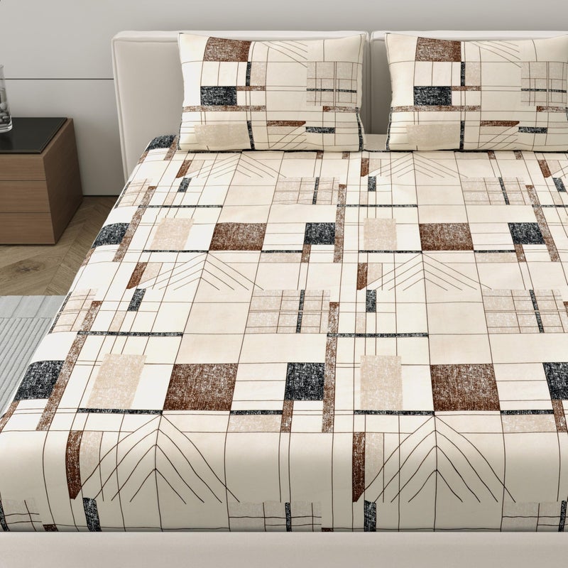 Dreamscape Microfibre Wrinkle & Fade Resistant Fitted Bedsheet for King Bed, 140TC, 1 Fitted Bed Sheet (Size 72 x 78 inches + 12 inches Pocket) with 2 Pillow Covers, Beige - Image 3