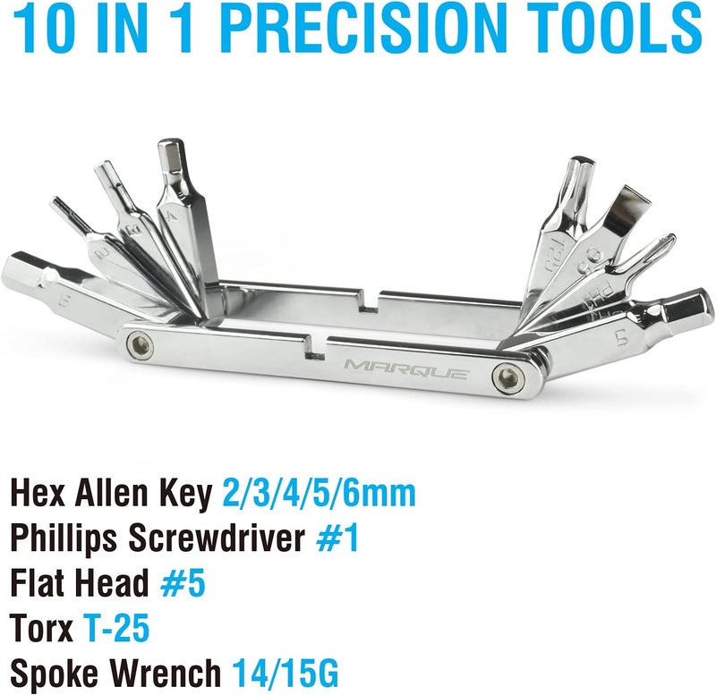 MARQUE 10 in 1 Bike Multitool - Mini 10 Bicycle Multi Tool Repair Kit for Road and Mountain Bikes. Pocket size with slim and portable profile for easy storage during road cycling and MTB-cyclist gift - Image 2